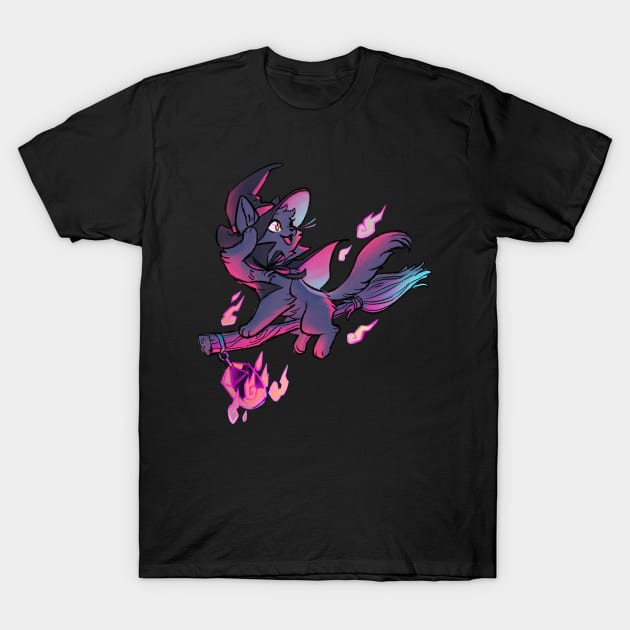 Witchy Kitty Flight T-Shirt by Mamath